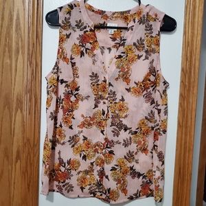 Sleeveless Floral Button Down Blouse